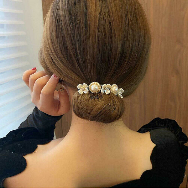 1*Fashion Flower Pearl Hairpin Bun Maker Twist Headband Lazy Hair Accessories