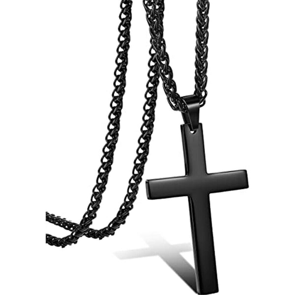 Necklace Cross Pendant Steel Stainless Chain Men Women Religious Jesus Crucifix