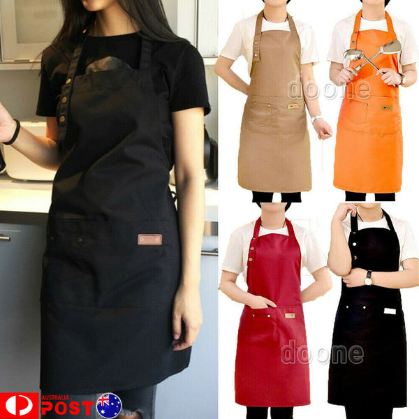 AU Canvas Pocket Apron Adjustable Baking Chefs Kitchen Coffee Cooking BBQ