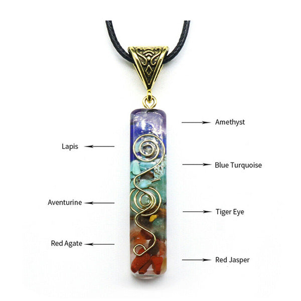 Chakra Crystal 7 Stone Necklace Reiki Yoga Orgone Pendant Healing