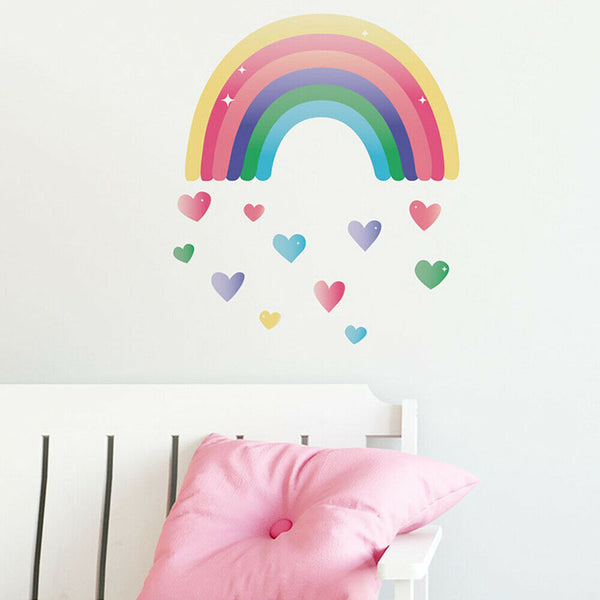 Cute Rainbow Love Heart Removable Wall Stickers Nursery Room Decor DIY AU