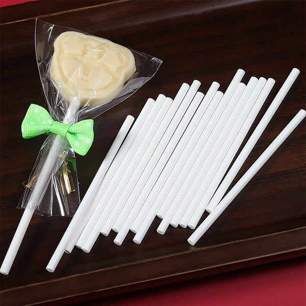 100 X Cake Pop Stick White Paper Sticks Lolly Lollipop Candy Party Supplies