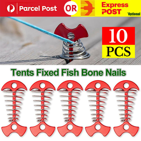 10X Tent Stakes Deck Anchor Pegs Camping Outdoor Spring Fishbone Fixed Nails AU