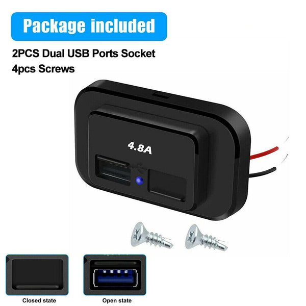 12/24V PD+QC3.0 Dual USB Port Car RV Fast Charger Socket Power Outlet Waterproof