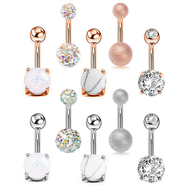 5PCS Belly Button Rings Navel Bars Surgical Steel Stone Body Piercing Jewellery