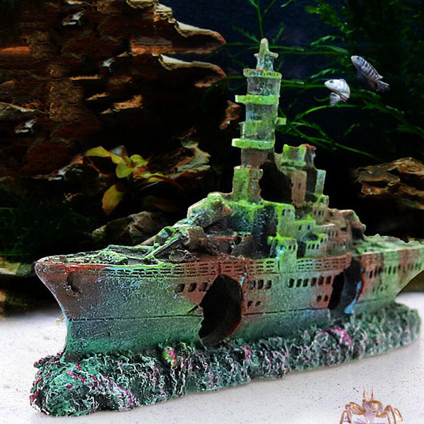 Aquarium Shipwreck Ship Fish Tank Resin Sunken Ship Fishing Hiding Pot Decor