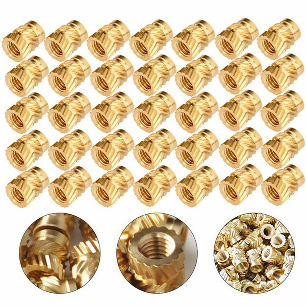 100pcs M3 Copper Threaded Insert Nuts Round Knurl Thread Screw Tone In Stock