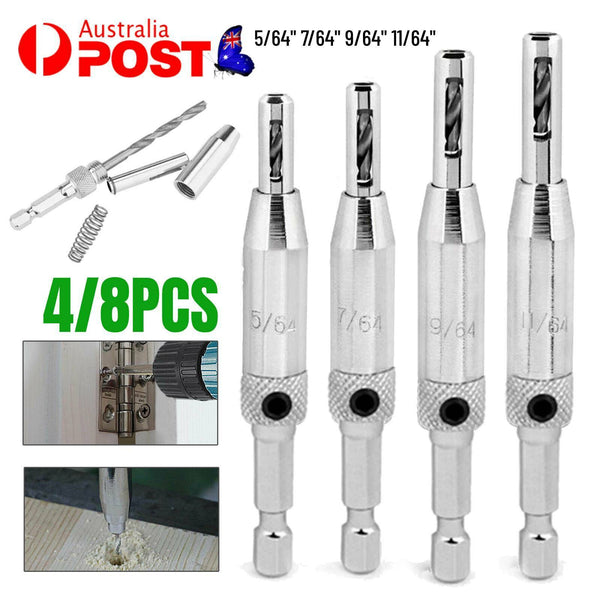 4/8X Self-Centering Hex Shank Drill Bit Door Hinge Hole Puncher Woodworking Tool