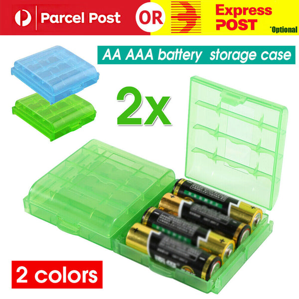 2 X AA AAA Battery Batteries Storage Case Holder Box Hard Plastic Rechargeable