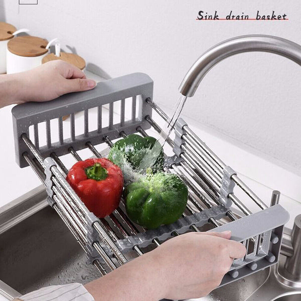 Stainless Steel Storage Sink Drain Basket Dish Drying Rack Kitchen Organizer AU