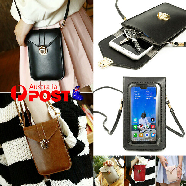 Womens PU Leather Crossbody Bag Card Wallet Touch Screen Mobile Phone Pouch