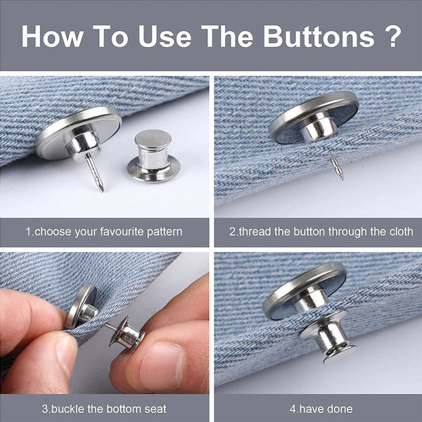 2/6PCS Button Pins for Jeans Adjustable Jean Button No Sew Instant Pants Button