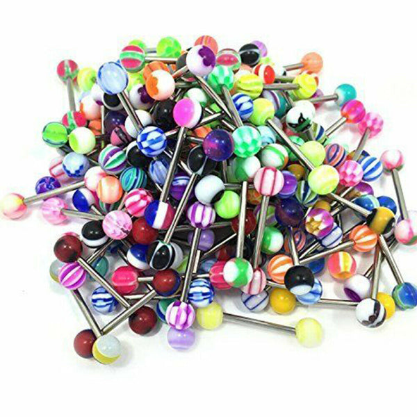 30/60pcs Mixed Color Tongue Ring Piercing Jewellery Tounge Different Barbell Bar