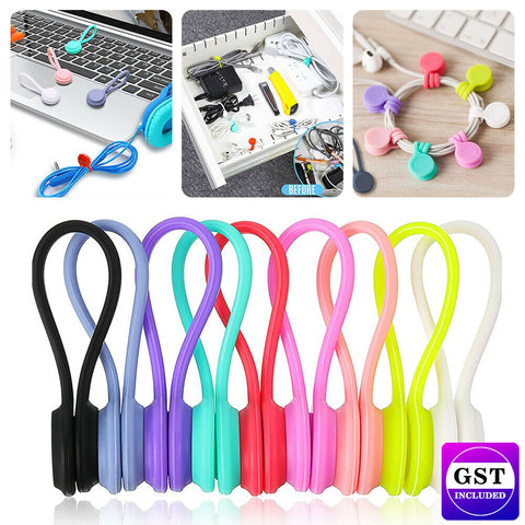 12X Magnetic ties Winder Earphone Cord Organiser Cable Headphone Holder Clip AU