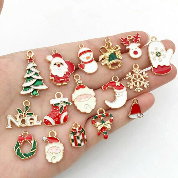 38Pcs Alloy Enamel Mixed Christmas Charms Pendant Decor Craft DIY Making Jewelry