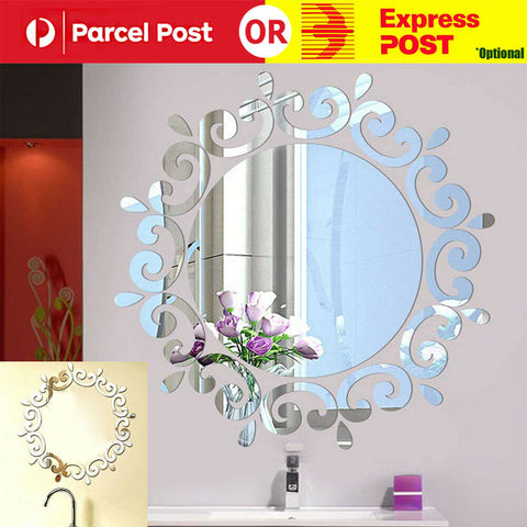 3D Mirror Round Wall Sticker Decal DIY Home Room Art Mural Decor Removable AU