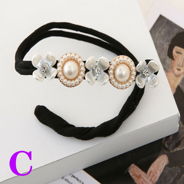 1*Fashion Flower Pearl Hairpin Bun Maker Twist Headband Lazy Hair Accessories