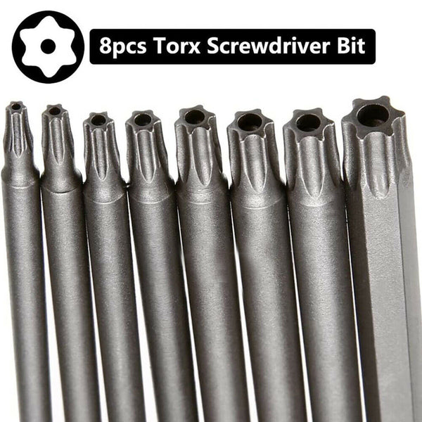 8Pcs T8-T40 Torx Screwdriver Bit Set Hex Security Magnetic Head 100mm 3.5-6.4mm