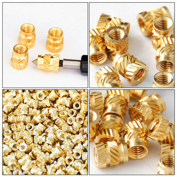 100pcs M3 Copper Threaded Insert Nuts Round Knurl Thread Screw Tone In Stock