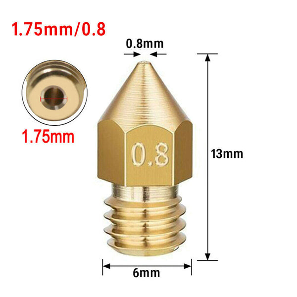 5PCS 3D Printer 1.75mm MK8 Extruder Nozzle Head For Ender 3 Pro CR10 0.2-1.0mm