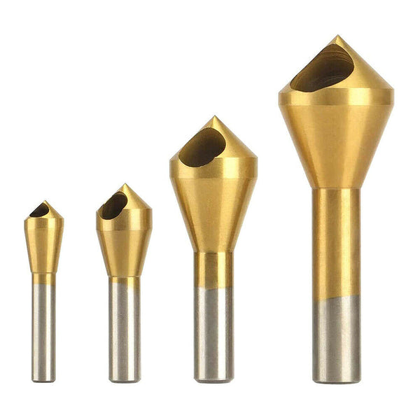 4x Chamfer Deburring Crosshole Metal Tool Countersink Cutting Ti Drill Bit Set