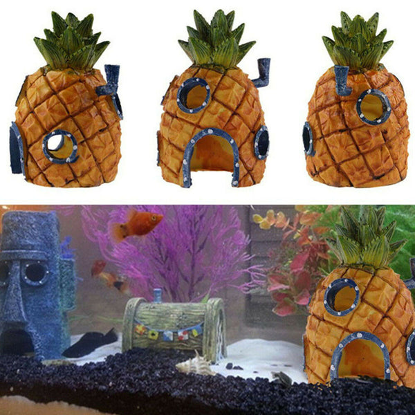 AU 1/3pcs Sponge Bob Pineapple House Hole Fish Tank Decoration Aquarium Ornament