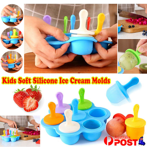 Baby Kids Soft Silicone Ice Cream Popsicle Molds Summer DIY Ice Maker Mould Tool