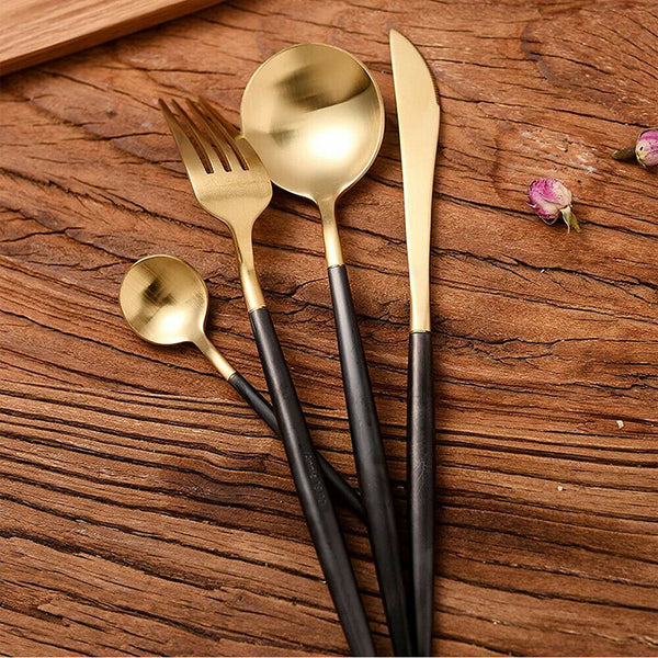 4Pcs Kitchen Cutlery Set Stainless Steel Gold Knife Fork Spoon Cutlery Set Gift