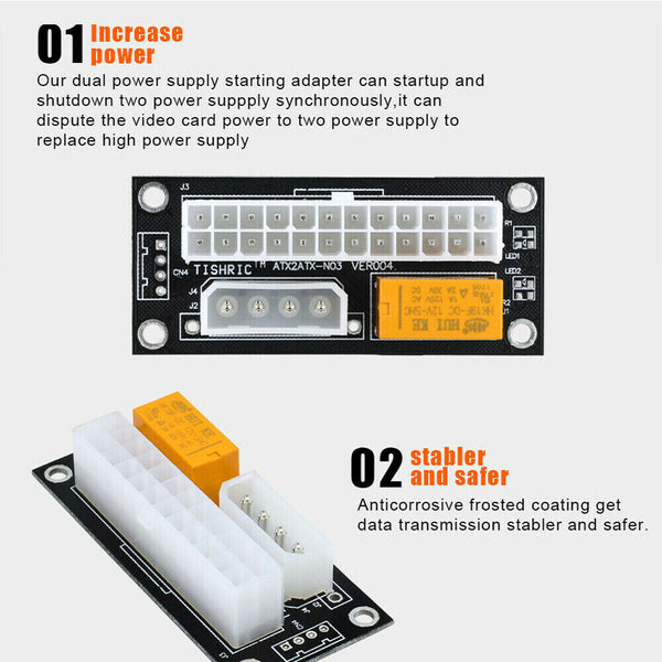 Add2psu ATX 24Pin to 4Pin/SATA Dual PSU Power Supply Sync Adapter