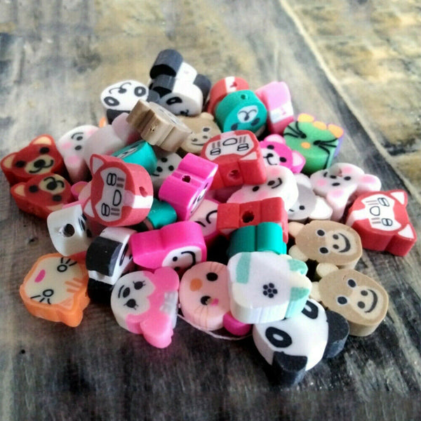 50pcs Handmade Polymer Clay Assorted Animals Panda Rabbit Bear Cat Multi Colours