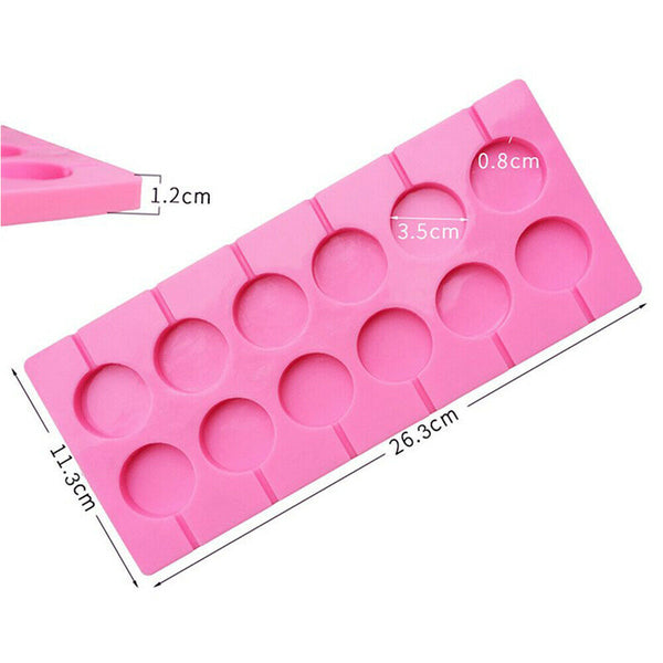 Round Silicone Lollipop Mould Baking Hard Candy Mold 12 Capacity DIY Sticks Set