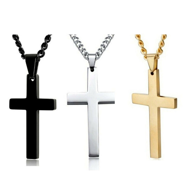 Necklace Cross Pendant Steel Stainless Chain Men Women Religious Jesus Crucifix