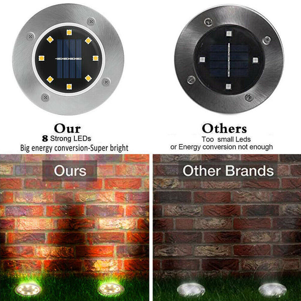 8/12x Solar Powered LED Buried Inground Recessed Light Garden Outdoor Deck Path