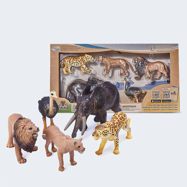 WENNO 5PCS Kids Plastic Figures African Animals Lion Elepheant Ostrich Toys Gift