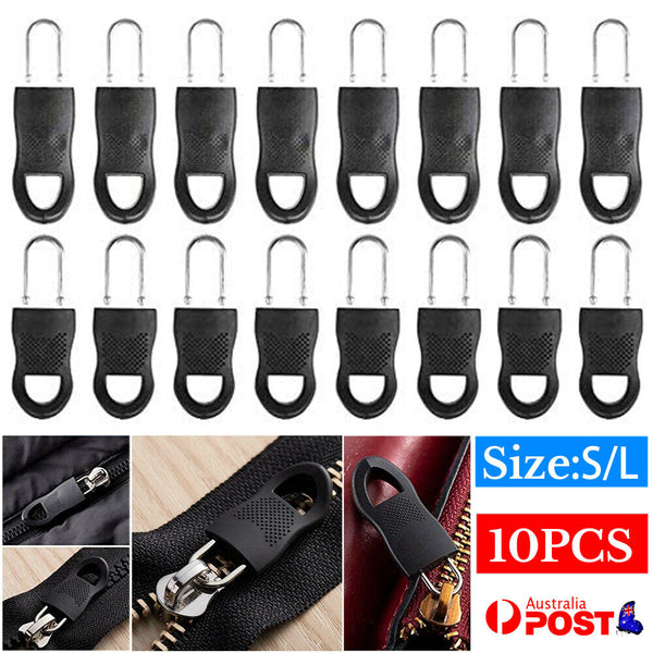 10X Black Detachable Universal Zipper Puller Set DIY Zip For Jacket Coat Clothin