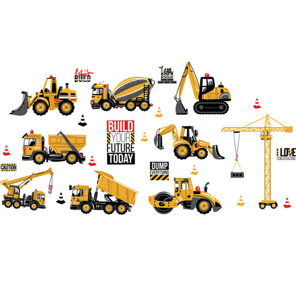 Removable Stickers Kids Boys Construction Vehicles Builders Wall Decor DIY AU