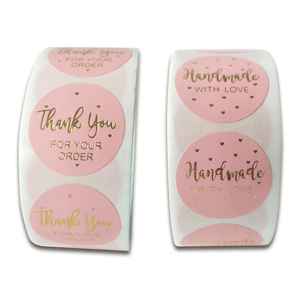 500Pcs/roll Thank You Stickers Wedding Flower Baking Handmade Adhesive Label Diy