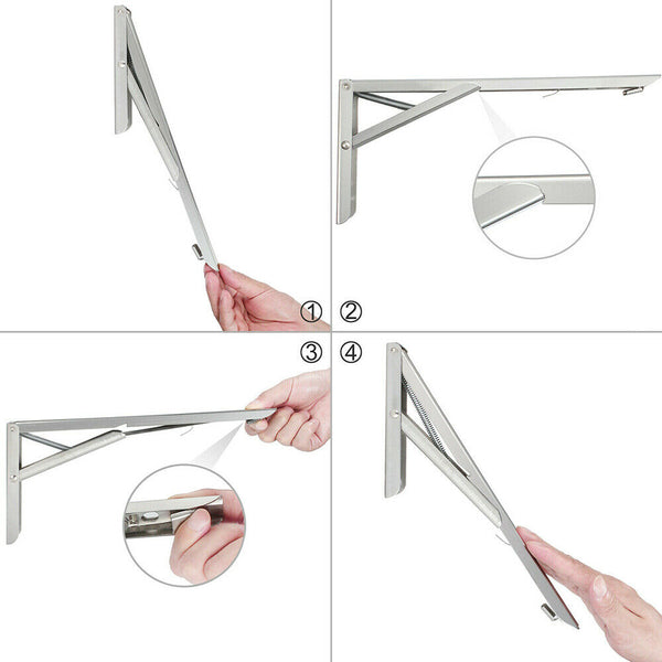 Pair-12" Stainless Steel Folding Table Bracket Shelf Bench 50kg Load Heavy Duty