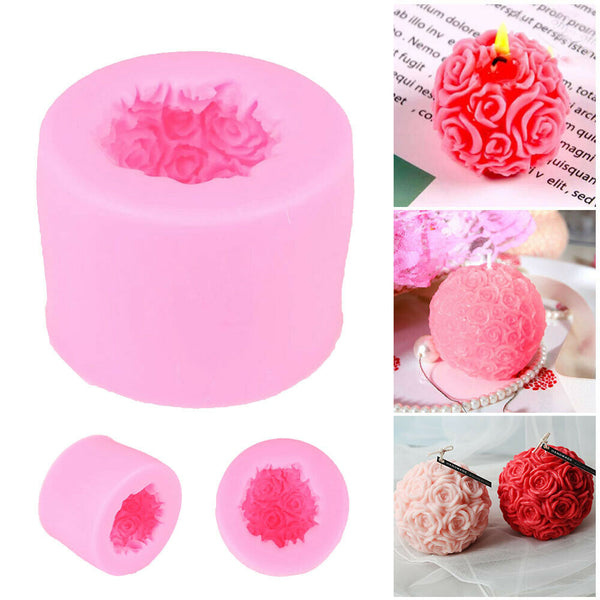 3D Silicone Candle Mold Rose Ball Aromatherapy Candle Soap Mould Craft Baking