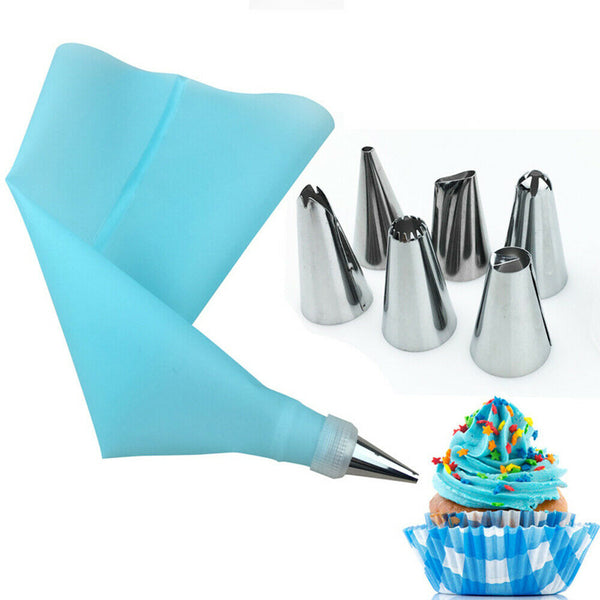 6pcs Nozzle + Silicone Icing Piping Cream Pastry Bag Set Cake Decorating Tool