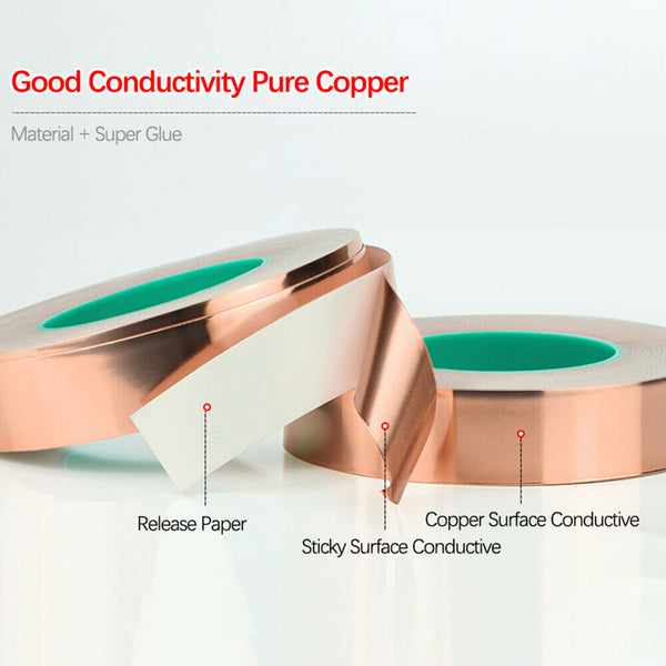 Double Sided Copper Foil Tape 10m x 50mm EMI Shielding Conductive Adhesive Tapes