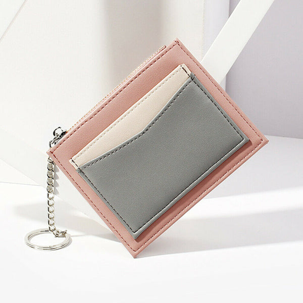 Women's Slim Leather Wallet Small Coin Cash Credit Card Holder With Key Chain