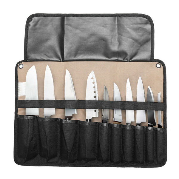 10 Pockets Chef Roll Knife bag with Handles Carry Portable Storage Case Kitchen