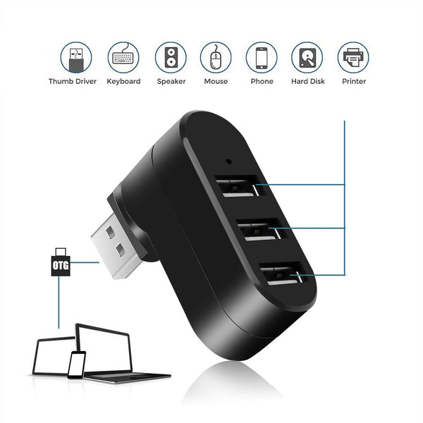 3 Port USB HUB Distribution Splitter Adapter Super Speed Data Hub For Laptop PC