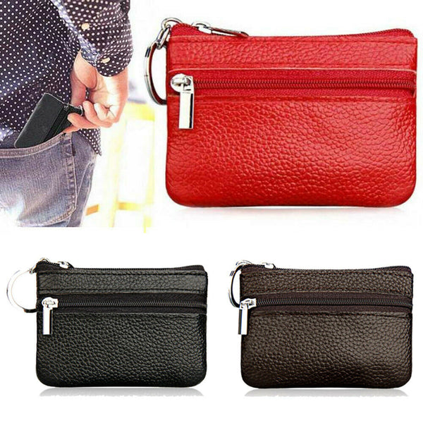 Women Leather Coin Card Key Ring Wallet Pouch Mini Purse Zip Up Small Change Bag