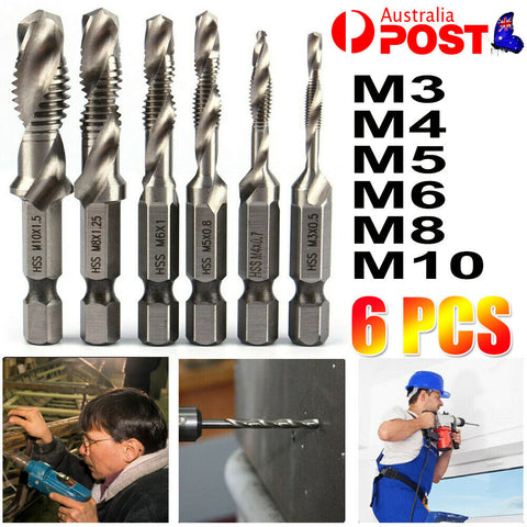 6Pcs Metric Hex HSS Screw Thread Plug Hand Tap Drill Bits For Threading Machine