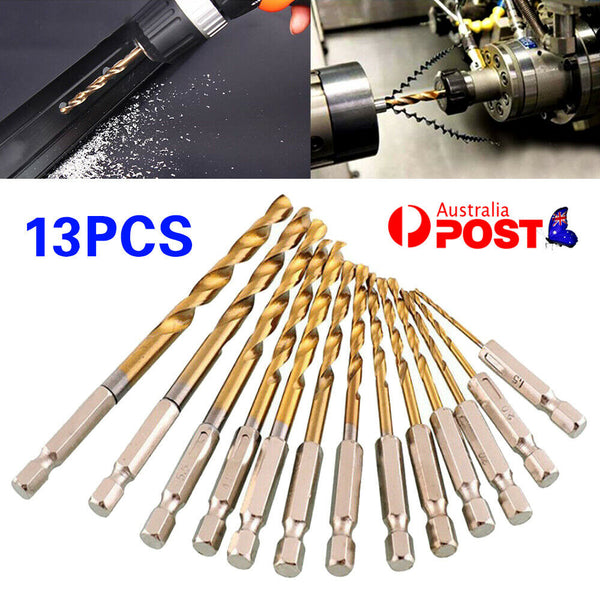 13Pcs HSS Hex Shank Quick Change Titanium Coated Shank Twist Drill Bit Set AU