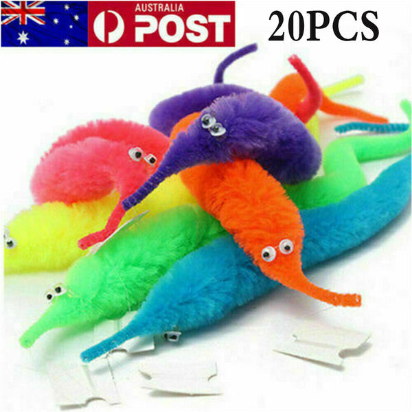 20Pcs Magic Trick Twist Wiggly Worm Furry Teaser Party Toy Gift-AU POST