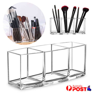 3 Slot Makeup Brush Holder Organizer Clear Cosmetic Brushes Acrylic Storage Case