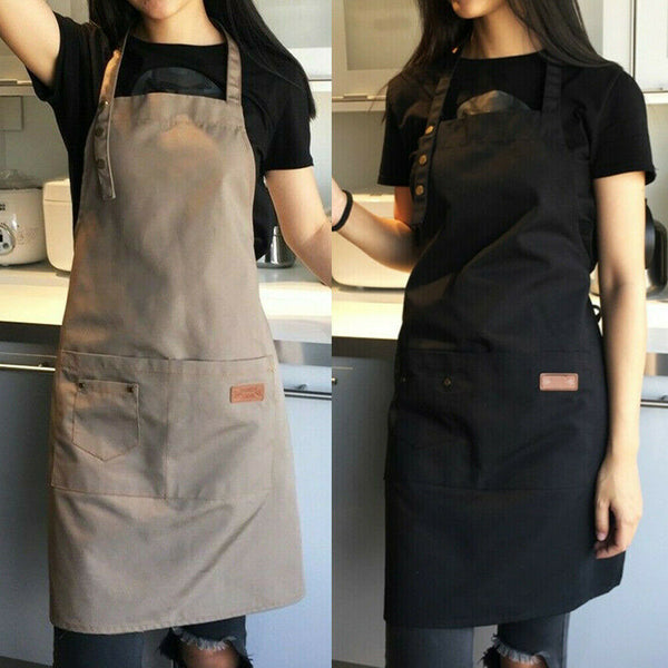 AU Canvas Pocket Apron Adjustable Baking Chefs Kitchen Coffee Cooking BBQ